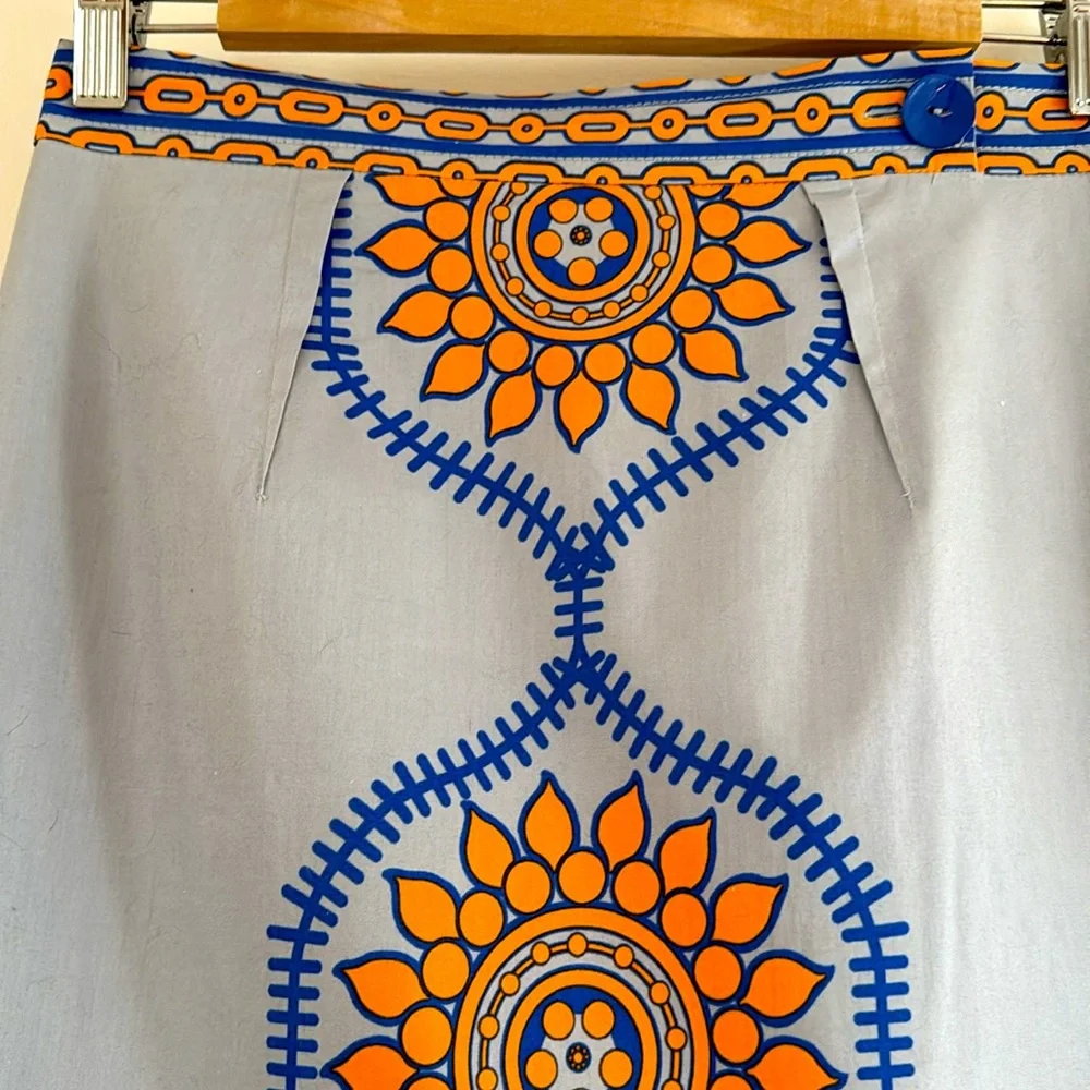 Anthropologie Plenty by Tracy Reece orange & blue mandala pencil skirt, Size 2. - Picture 2 of 10